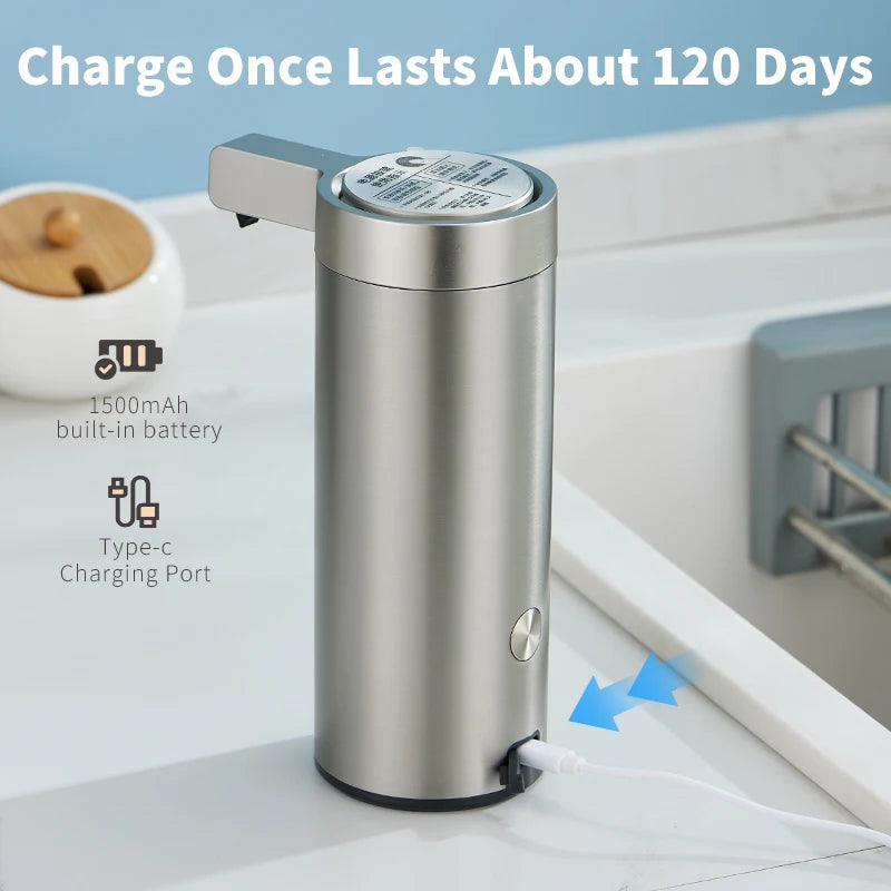 270ml Automatic Touchless Soap Dispenser – Smart Infrared Sensor Liquid Soap Dispenser with 304 Stainless Steel for Kitchen & Bathroom