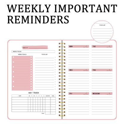 A5 Undated Weekly Planner Notebook – Spiral Agenda for Daily Planning, School & Office