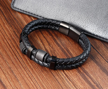 Braided Leather Rope Bracelet – Genuine Leather Bracelet with Stainless Steel Magnetic Clasp for Men & Women | Fashion Jewelry Gift