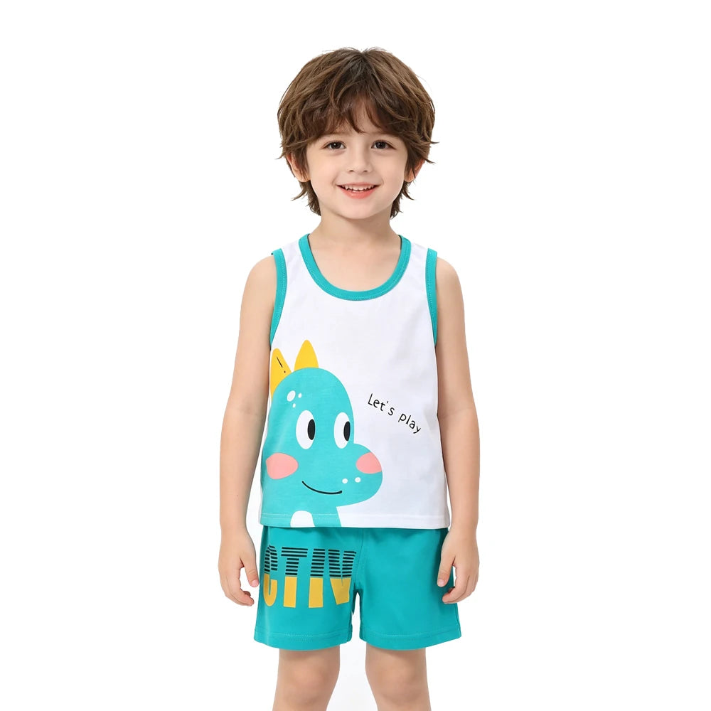 Kids 100% Cotton Pajama Set Sleeveless Tank Top & Shorts Summer Sleepwear for Boys & Girls