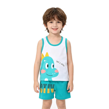 Kids 100% Cotton Pajama Set Sleeveless Tank Top & Shorts Summer Sleepwear for Boys & Girls