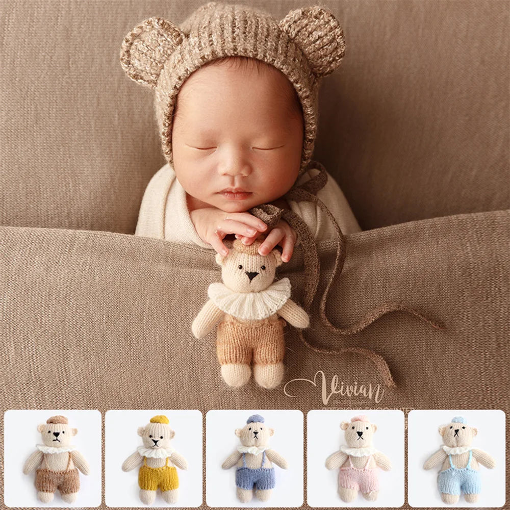Accessoire Photo Ours en Peluche Tricoté Fait Main – Adorable Poupée Animal en Mohair au Crochet pour Séances Photo de Nouveaux-Nés & Stylisme Studio