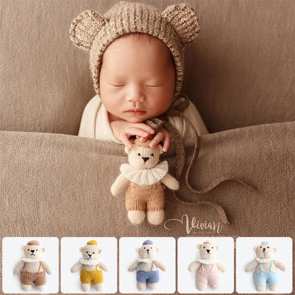 Accessoire Photo Ours en Peluche Tricoté Fait Main – Adorable Poupée Animal en Mohair au Crochet pour Séances Photo de Nouveaux-Nés & Stylisme Studio