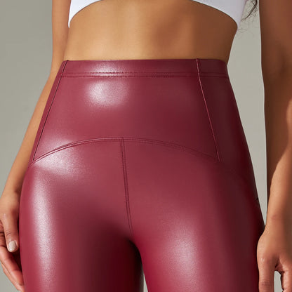 6 Color Autumn Winter Thin Velvet PU Leather Leggings Women High Elastic Waist Trousers Sexy Slimming Pants
