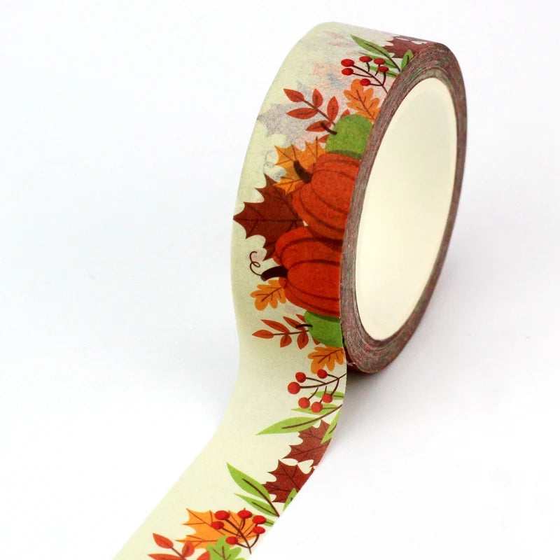 1PC 10M Fall Washi Tape – Pumpkin, Maple Leaves, Corn, Turkey & Sunflower Decorative Masking Tape for Scrapbooking, Planners & Stationery