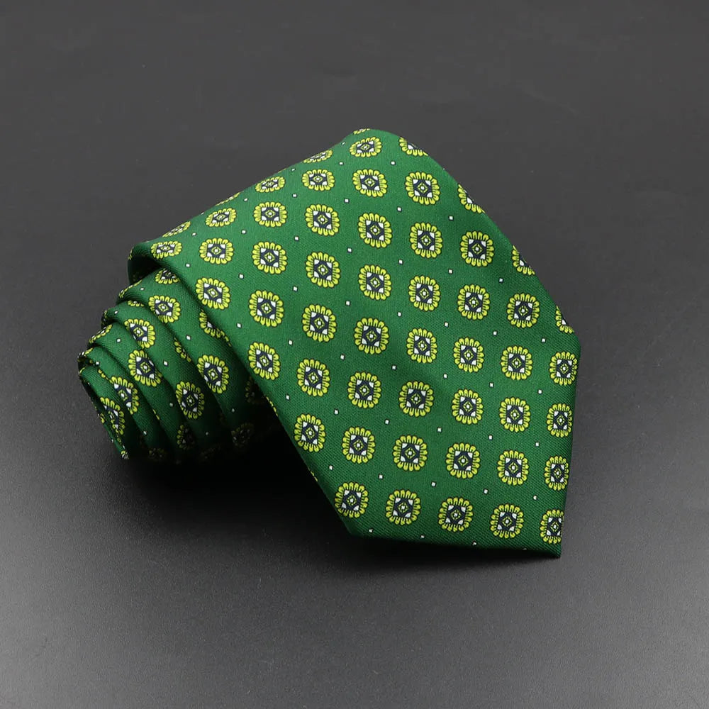 Men's 7.5cm Soft Silk Necktie – Floral & Dot Pattern Tie for Weddings, Business, Parties & Formal Wear