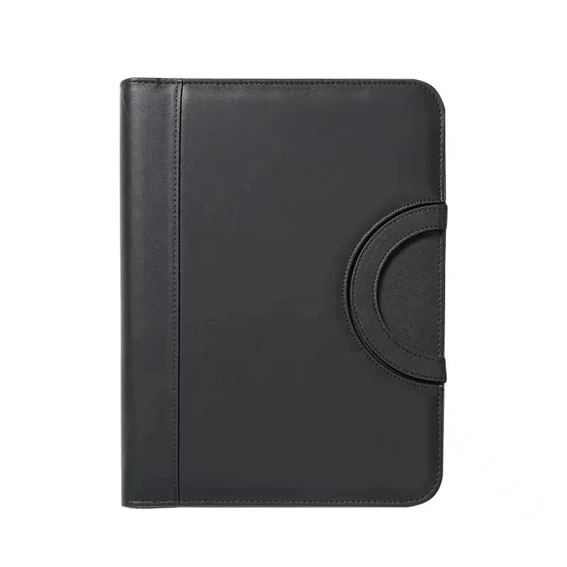 A4 PU Leather Zipper Portfolio Folder – Portable Conference File Organizer with Calculator Holder, Tablet Compartment & Handle