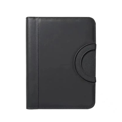 A4 PU Leather Zipper Portfolio Folder – Portable Conference File Organizer with Calculator Holder, Tablet Compartment & Handle