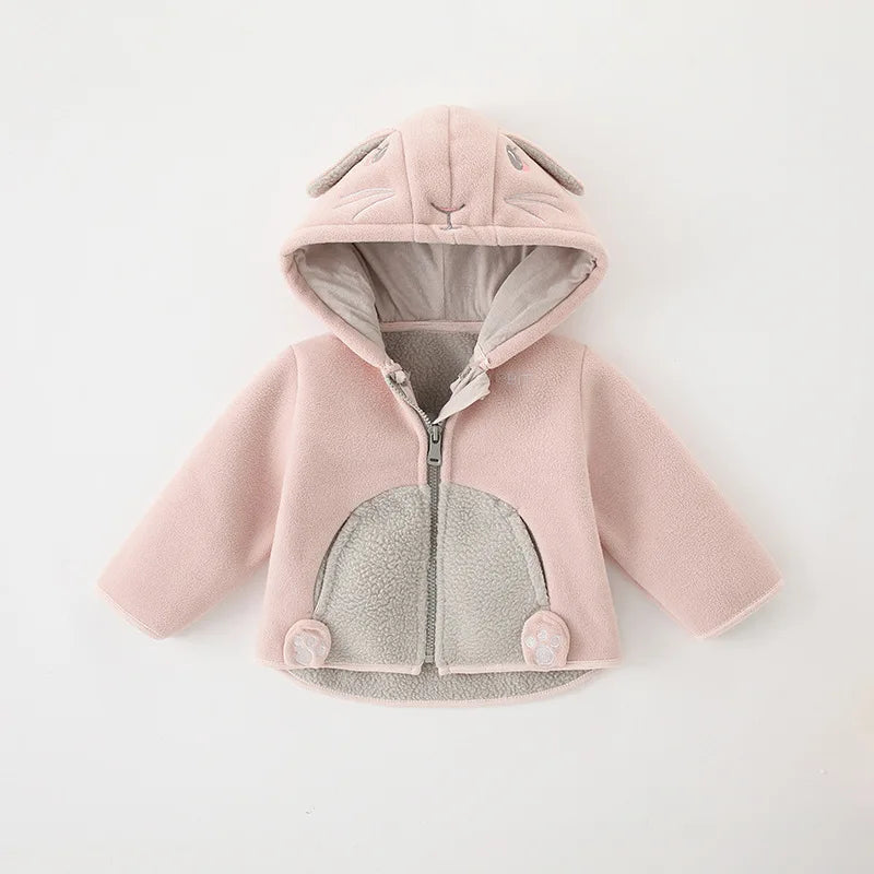2025 Winter Baby Boys Fleece Hooded Jackets for Kids Cartoon Dinosuar Coats Autumn Girls Plus Velvet Zipper Outerwear Jacket