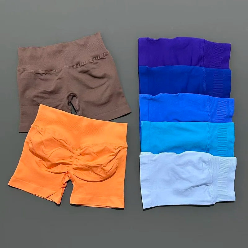 Pantalones cortos de gimnasio sin costuras con efecto Scrunch Butt para mujer – Pantalones cortos de yoga de cintura alta para correr, entrenar, fitness y ropa deportiva