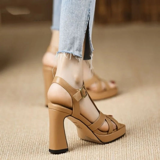 Sandalias de tacón alto de plataforma de piel de oveja para mujer – Lujo, tacones superaltos, zapatos elegantes de vestir para fiesta y noche