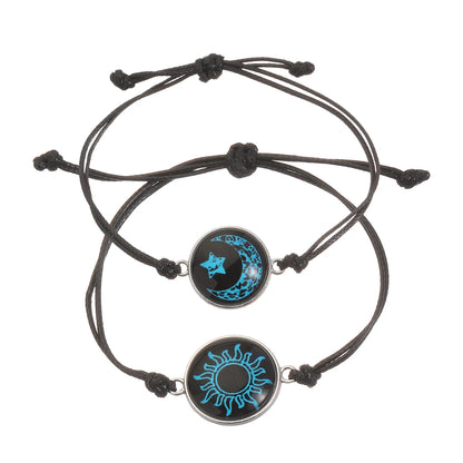 Luminous Sun & Moon Couple Bracelets – Handmade Braided Rope Matching Charm Bracelets for Men & Women | Romantic Jewelry Gift
