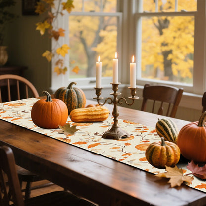 1PC Pumpkin & Fall Leaves Table Runner – Farmhouse Thanksgiving Decor for Kitchen, Dining Room, Home Tables & Holiday Parties