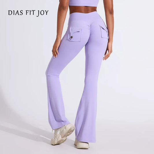 DIAS FIT JOY Pantalones de yoga acampanados de tiro alto para mujer – Leggings de campana levanta glúteos con bolsillos, pantalones deportivos de secado rápido para correr, gimnasio, fitness y ejercicio