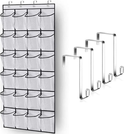 Over-the-Door Shoe Organizer - 12, 14 or 24 Pocket Hanging Shoe Storage with Large Mesh Pockets & 4 Hooks
