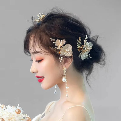 Vintage Gold Floral Bridal Headband with Pearls – Fairy Wedding Tiara for Brides, Prom & Special Occasions