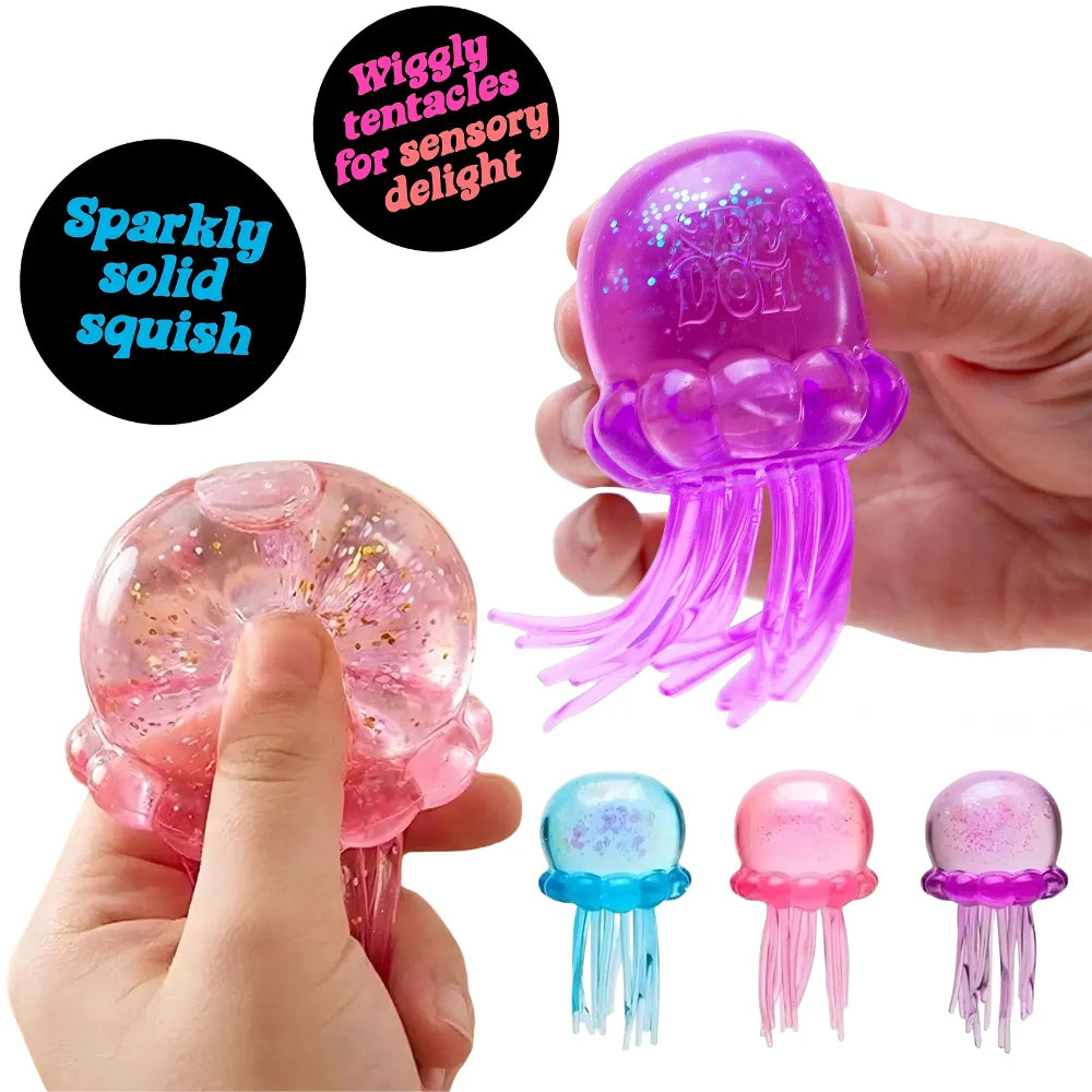 Trending Nee Doh Jellyfish & Cube Squish Toy – Soft Jelly Squeeze Stress Relief Fidget Toy, Sensory NeeDoh for Kids & Adults