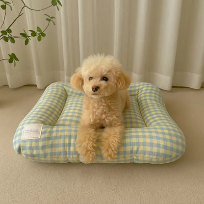 Tapis de Lit Chauffant Respirant pour Chien – Coussin de Couchage Doux Macaron à Carreaux pour Animaux avec Base Antidérapante pour Chats et Chiens