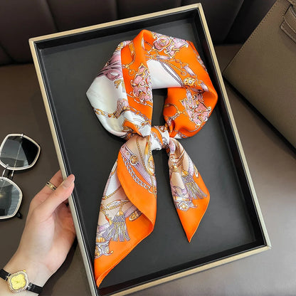 70x70CM Foulard en soie imprimé pour femme – Châle Pashmina carré tendance, tour de cou de luxe, bandeau et bandana décoratif
