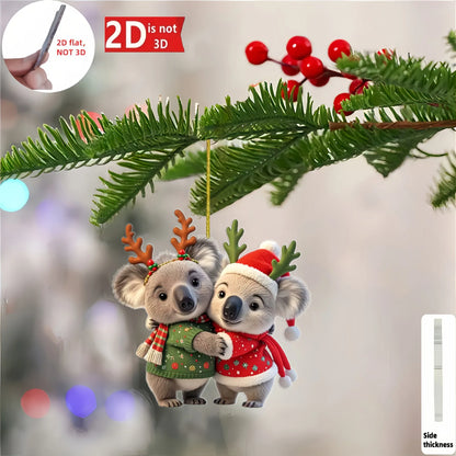 Christmas Animal Series 2D Acrylic Hanging Ornaments – Flat Xmas Tree Decorations for Party, Home, Backpack & Keychain Accessories