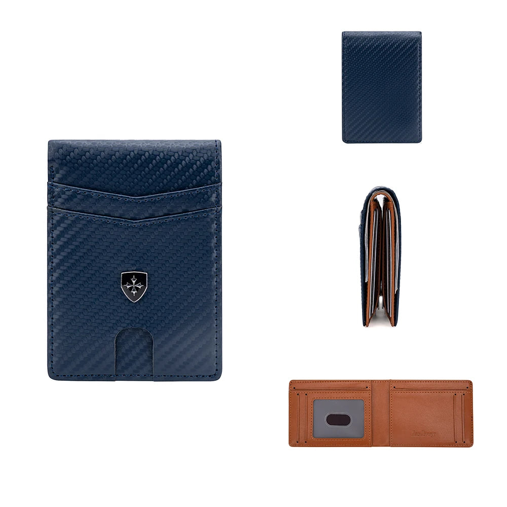 Billetera Delgada de Cuero para Hombre con Clip para Billetes RFID Bloqueo Bolsillo Frontal Tarjetero Bifold