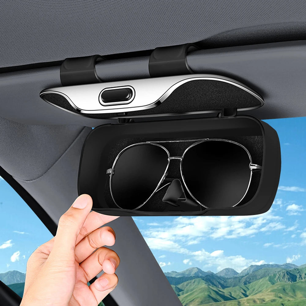 Soporte para gafas de sol para visera de coche – Estuche de almacenamiento para gafas de apertura a presión con diseño antipolvo y antirrayas