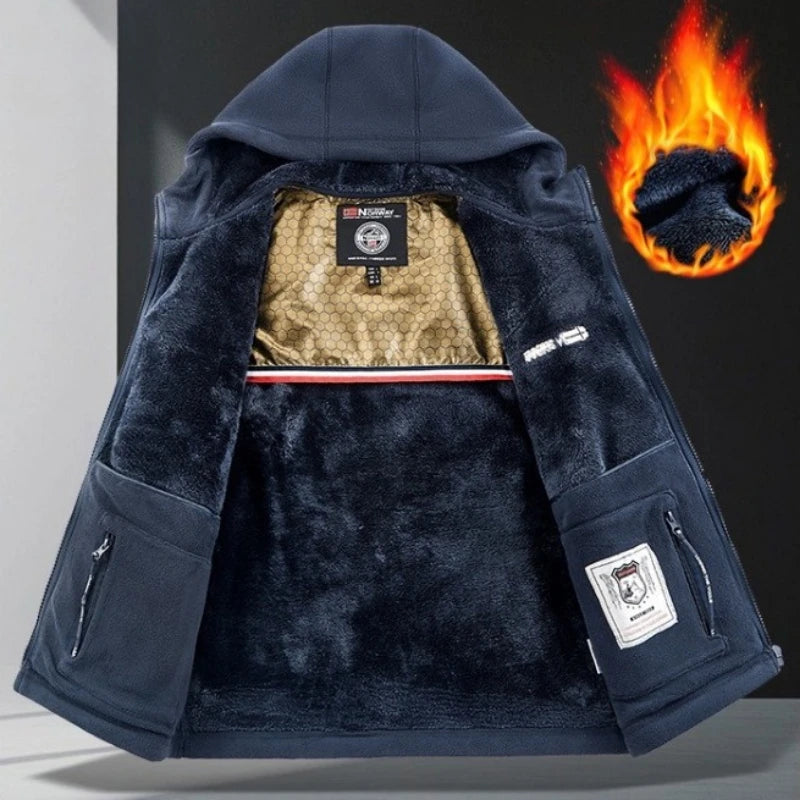 Men’s Graphene Warm Fleece Hooded Jacket – Thick-Lined Winter Coat, Casual Cardigan Outerwear for Hiking, Sports & Outdoor Activities