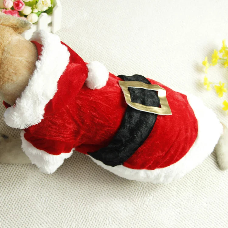 Santa Christmas Costume for Small Dogs & Cats – Winter Hooded Coat Jacket for Puppies, Chihuahua, Yorkie & Small Pets, Holiday Gift