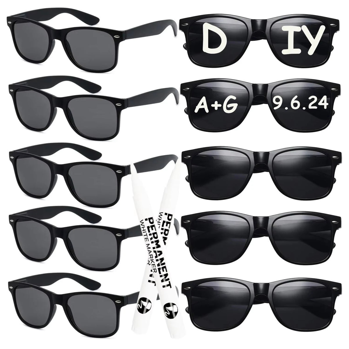 12–120PCS Personalized Heart Sunglasses with Pen – Wedding & Bachelorette Party Favors, Bridal Party Photo Props & Gifts