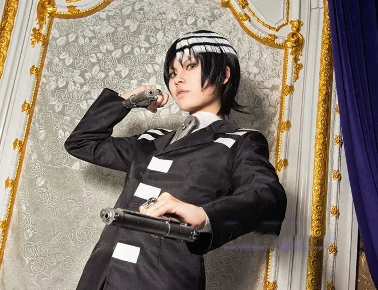 Anime Soul Eater Death the Kid Cosplay Wig – Black & White Split Hair Style (Unisex with Wig Cap, Halloween/Carnival Prop)