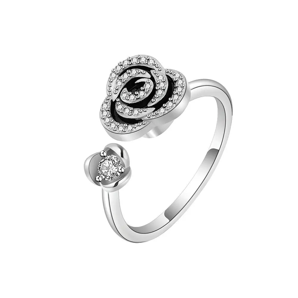 Anillo giratorio antiestrés de mariposa y flor con diamantes de imitación – Anillo giratorio antiansiedad para mujer | Joyería ajustable para aliviar el estrés