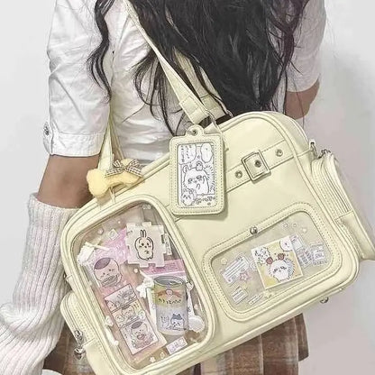 Bolso Harajuku Ita para Mujer – Bandolera de Piel Sintética de 20cm para Exhibición de Muñecos y Pines, Bolso Cruzado Preppy de Gran Capacidad, Bolso de Moda Kawaii para Uso Diario, Escuela y Viajes