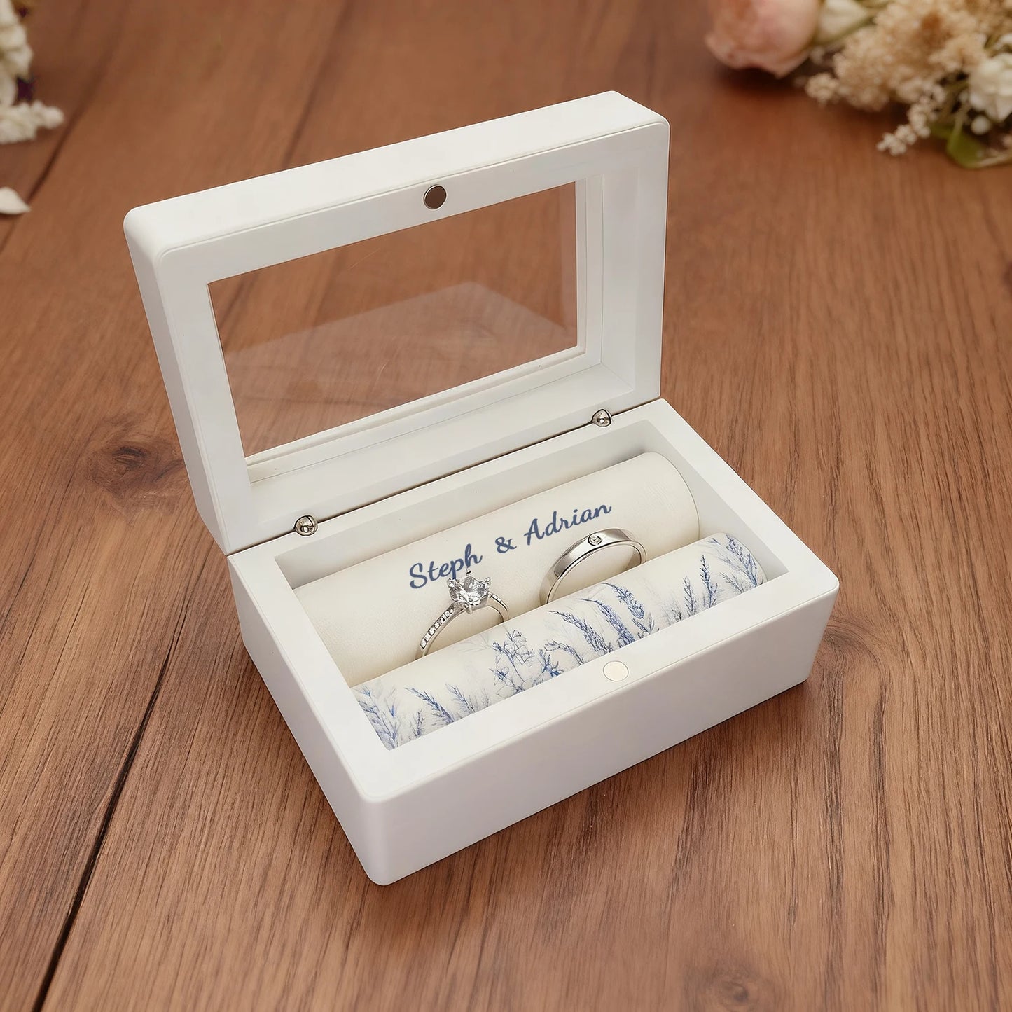 Anillo de Boda Personalizado con Nombre Grabado - Estuche Premium para Anillos para Ceremonia de Boda, Pedida de Mano y Regalos de Compromiso