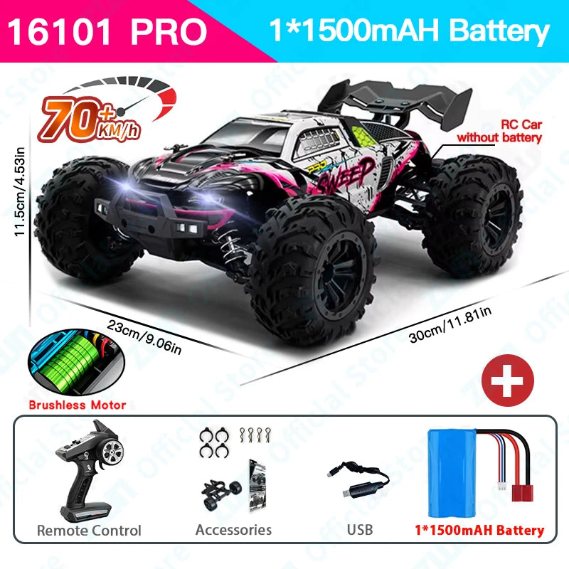 ZWN 1:16 4WD RC Monster Truck 50KM/H y 70KM/H Coche de Derrape de Alta Velocidad con Luces LED y Control Remoto 2.4GHz
