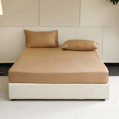 Luxury Mulberry Silk Fitted Sheet – Soft Elastic Mattress Cover for Single, Double, Queen & King Beds