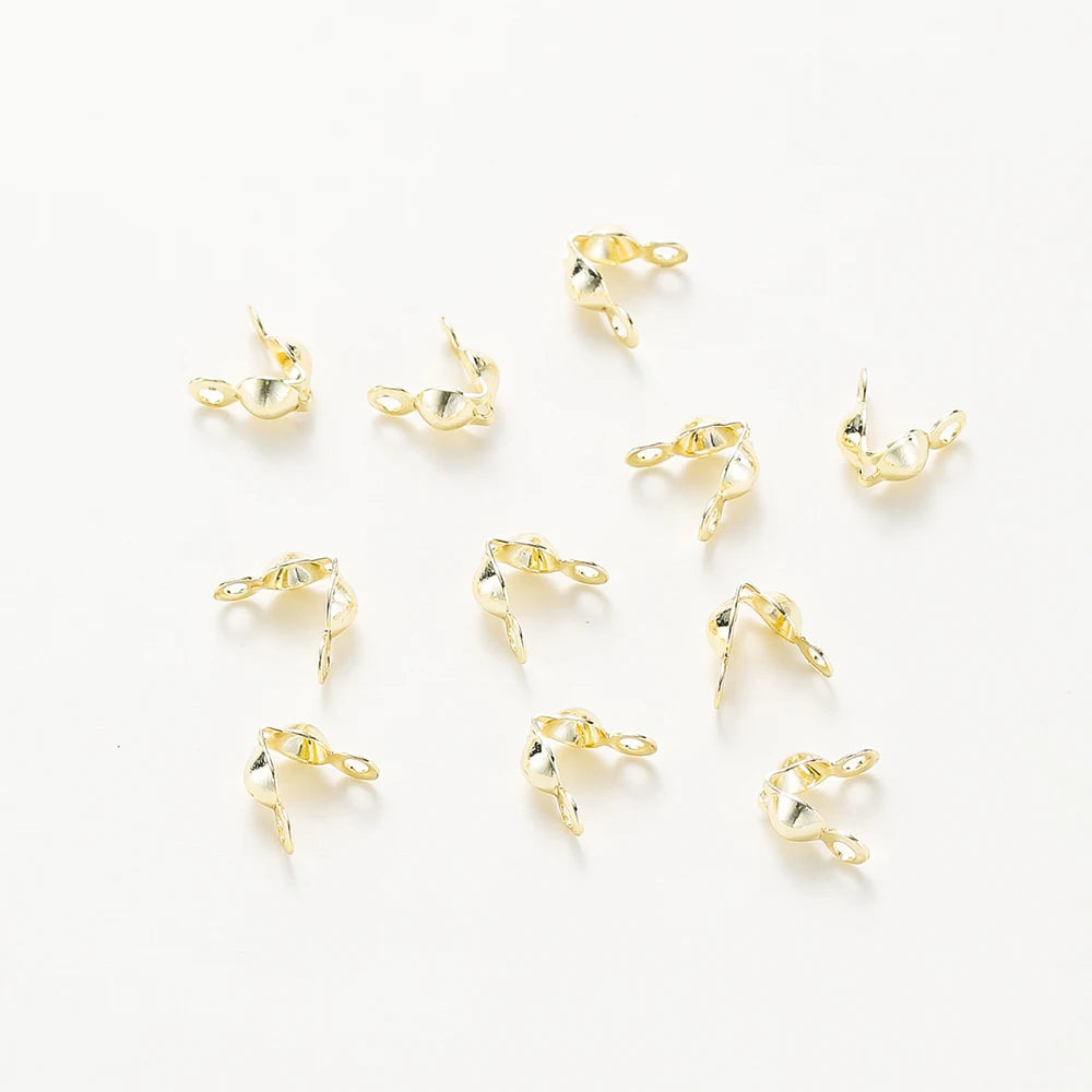 14K & 18K Gold Plated Double Hole Crimp End Clasp Beads – Open Cover Connector Beads for DIY Necklace & Jewelry Making