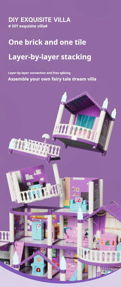 3D DIY Fantasy Princess Castle Villa Assembly Doll House Set – Creative Building Toys for Girls, Home Play & Kids 3D Educational Toy Kit