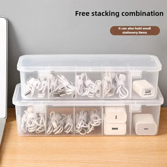 Caja Organizadora de Cables Transparente – Estuche de Almacenamiento a prueba de Polvo con Tapa para Oficina, Hogar y Organización de Escritorio