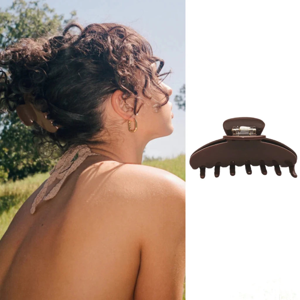 Pinza de pelo de acetato Fashion Coffee – Pinza grande de color sólido negro para mujeres y niñas | Accesorios sencillos para el pelo de verano