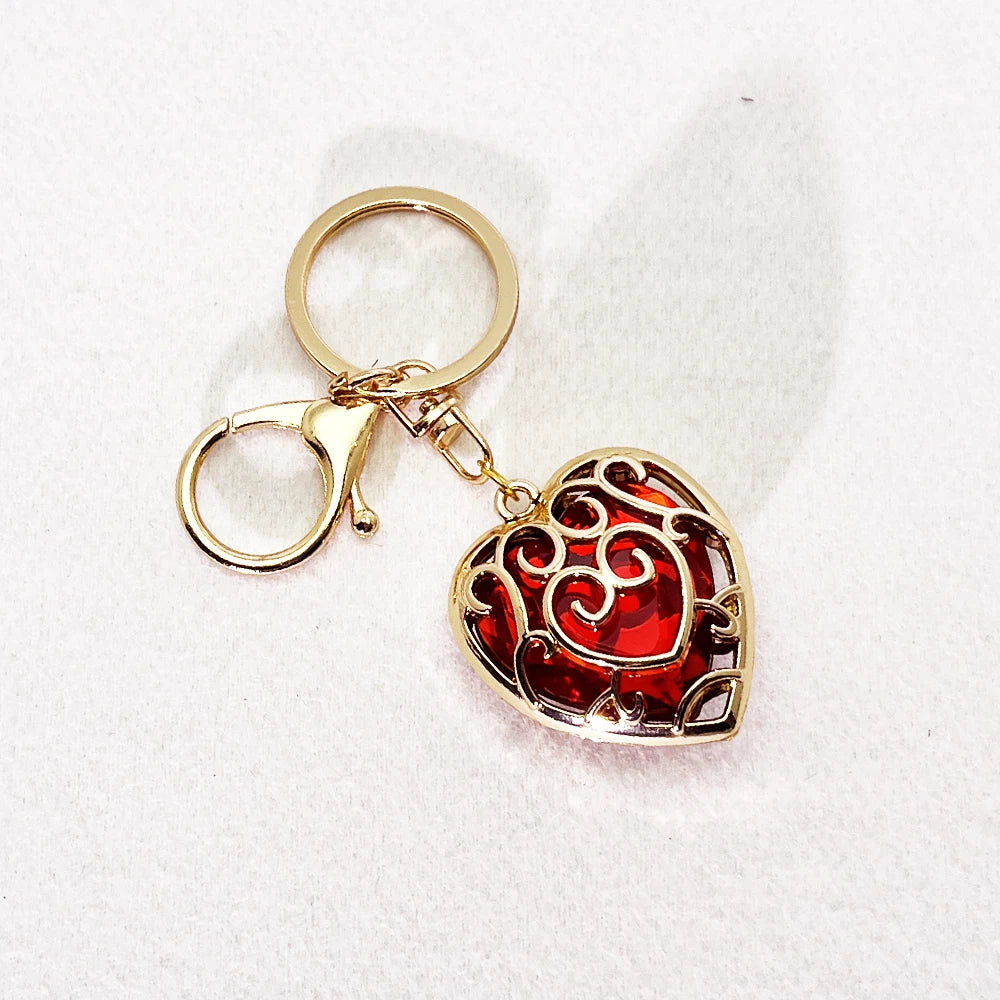Zelda Heart Container Keychain – Skyward Sword Crystal Heart Pendant Keyring Jewelry Gift for Men & Women