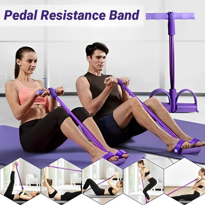 Entrenador de resistencia de pedales de 4 tubos – Cuerda de tensión elástica multifuncional para yoga, entrenamiento de fuerza abdominal, fitness en casa y entrenamiento de cuerpo completo