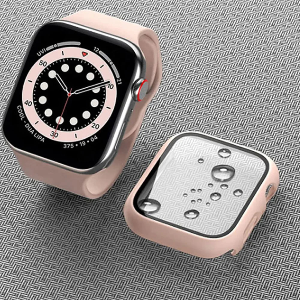 Funda con protector de pantalla de cristal templado para Apple Watch Series 10, 9, 8, 7, 6, SE y 5 (38 mm-46 mm) – Cubierta protectora completa 2 en 1