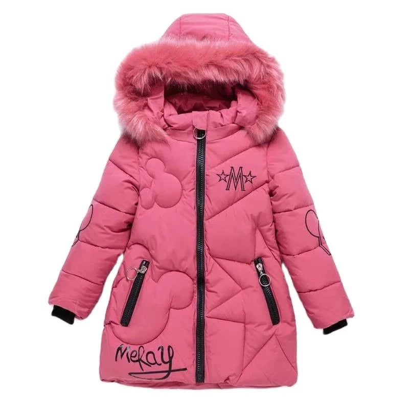 dsGirls Winter Jacket 3-12 Years, Thick Warm Hooded Coat with Zipper, Waterproof Autumn and Christmas Outerwear for Ki