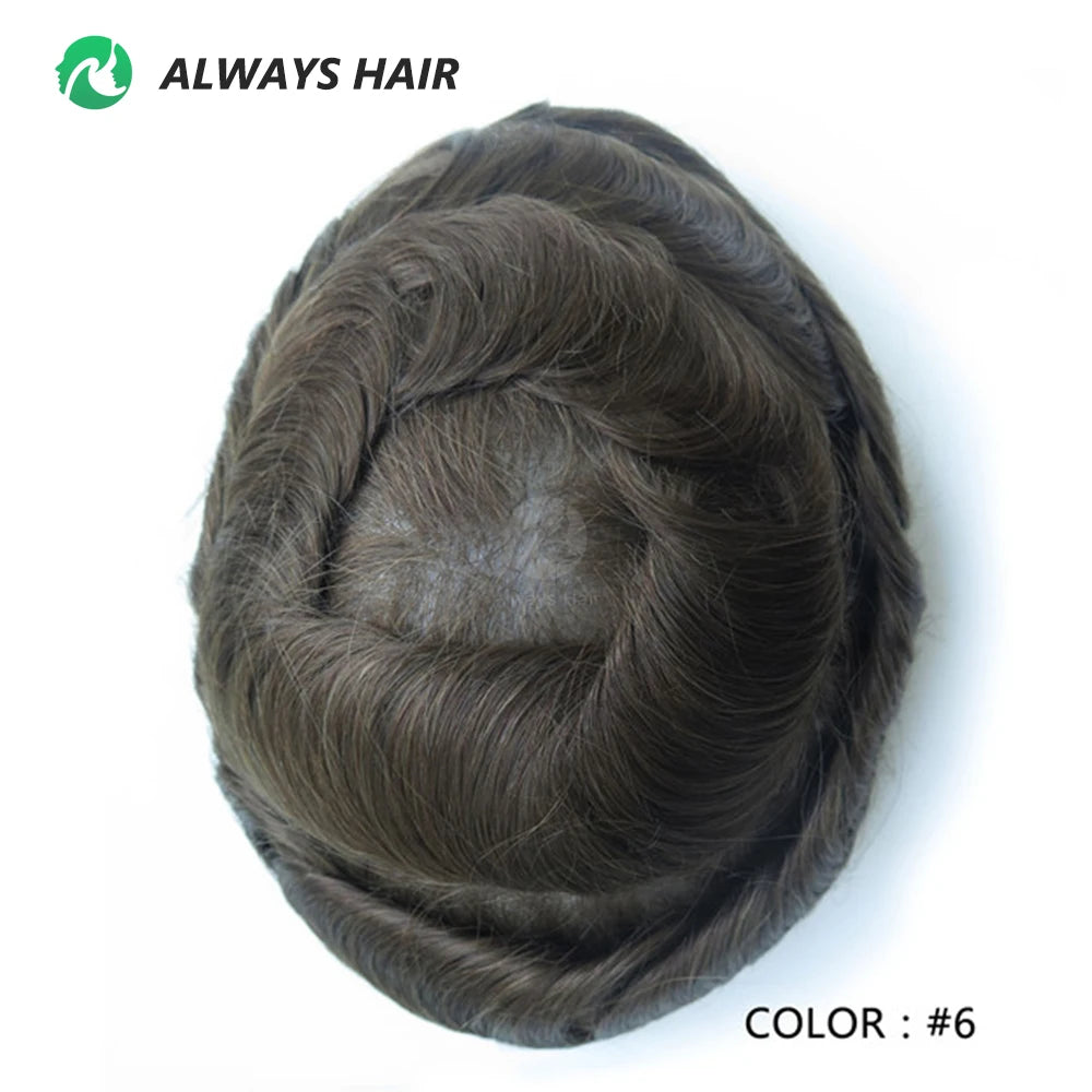 0.12-0.14mm PU Skin Hombres Peluquín – Peluca de Sistema Capilar de Cabello Humano Indio de Grosor Completo | Reemplazo de Cabello Natural con 130% de Densidad