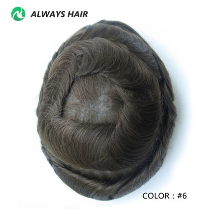0.12-0.14mm PU Skin Hombres Peluquín – Peluca de Sistema Capilar de Cabello Humano Indio de Grosor Completo | Reemplazo de Cabello Natural con 130% de Densidad