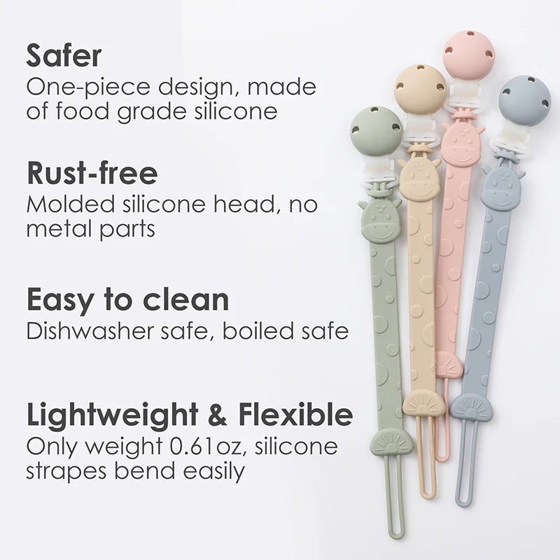 Clip de Chupete de Silicona sin BPA – Sujetachupetes de Una Sola Pieza para Bebés Niños y Niñas de 3+ Meses, Accesorio Seguro para Bebés