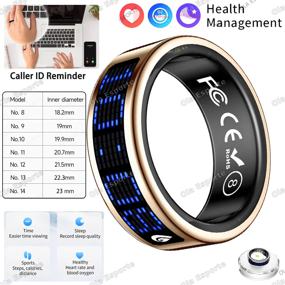 HT30 Smart Ring with Touch Display – Call ID Reminder, Tasbih Counter & Health Manager, 5ATM Waterproof Multiple Sport Modes for Men & Women