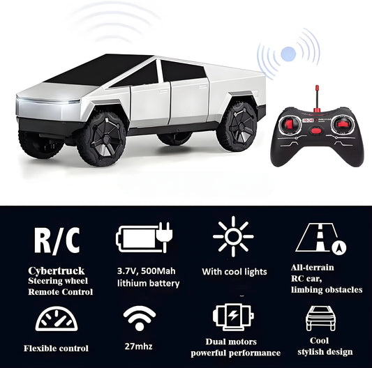 1:24 RC Cybertruck Camioneta a Control Remoto 4WD con Motores Duales, Luces LED y Juguete de Coche RC Todoterreno de 27MHz para Niños