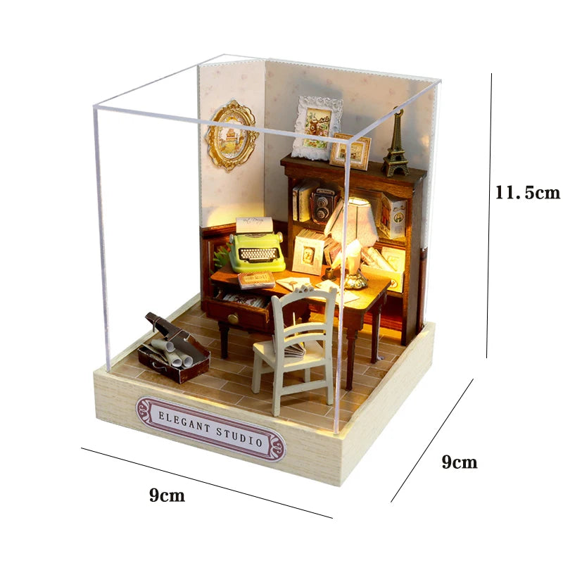 Wooden Dollhouse 3D Puzzle Kit – DIY Miniature Room Model with Furniture & LED Lights Home Decoration