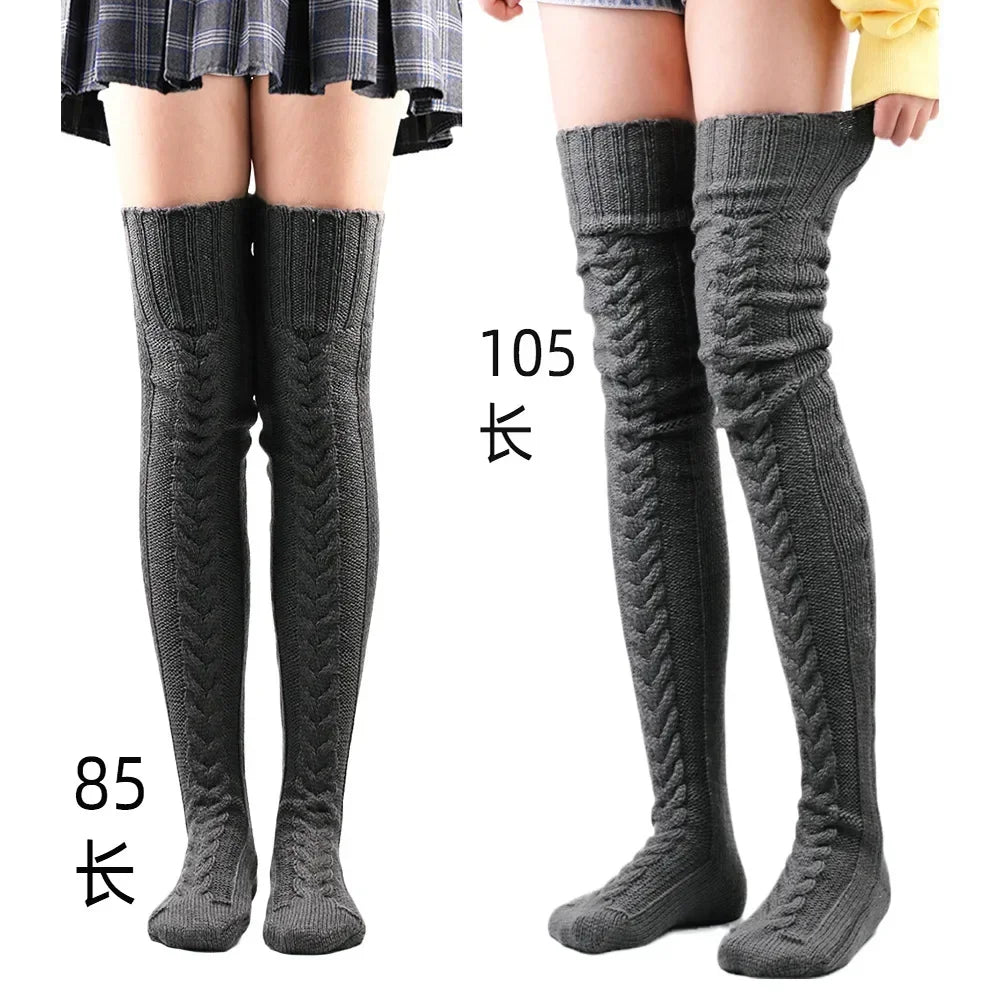 Women’s Winter Over-the-Knee Leg Warmers – Twist Knit Long Knee-High Stacked Socks, Warm Wool-Style Fashion Socks
